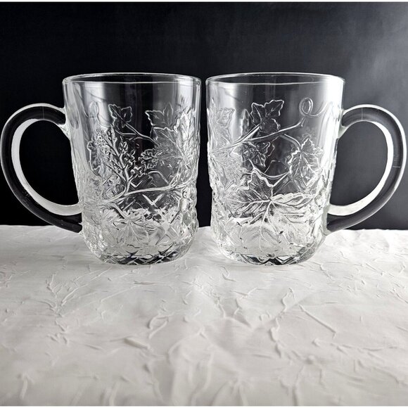 2 Cristal D'Arques Mallory Crystal Mug 4" grape leaves raised relief 10oz emboss - Picture 10 of 10